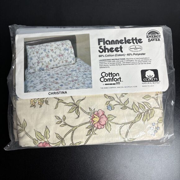 Vintage Cotton Comfort By BIBB Flannelette Sheet Double ( Full ) Fitted Sheet - Picture 2 of 7